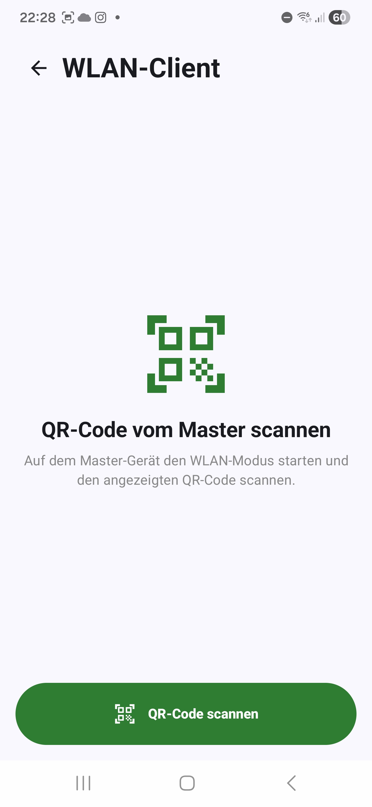 Client-Bildschirm mit Aufforderung, den QR-Code vom Master zu scannen