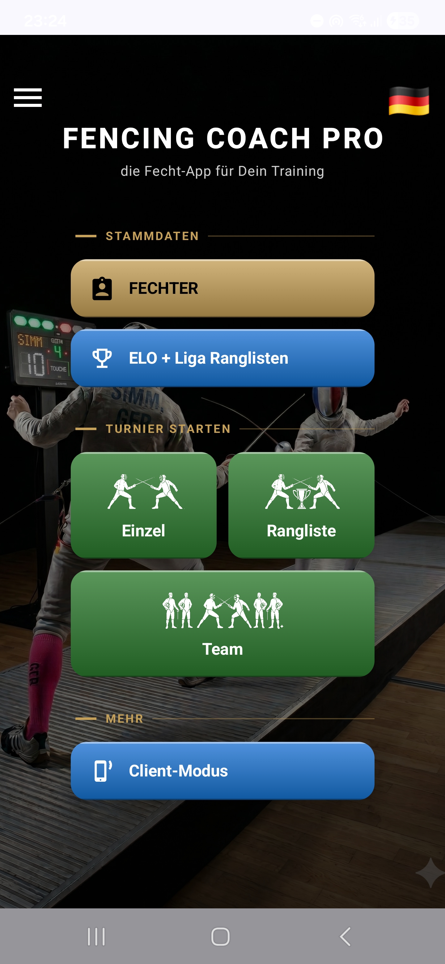Hauptmenü der App