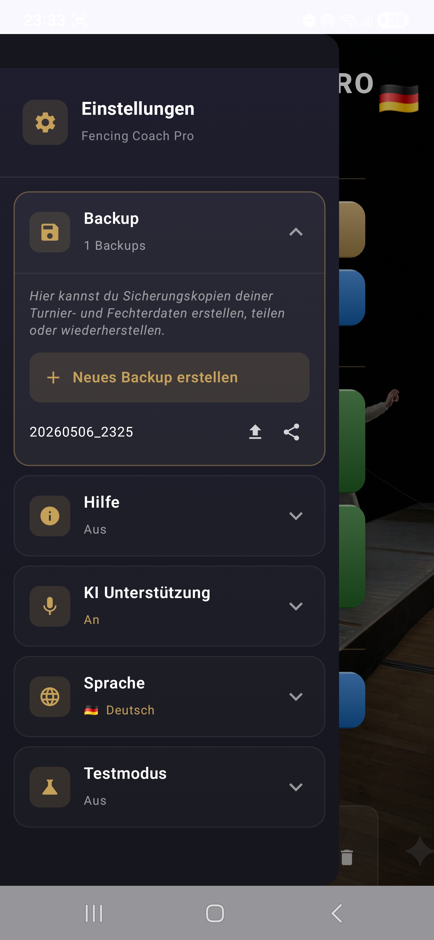 Backup-Verwaltung im Einstellungs-Menü