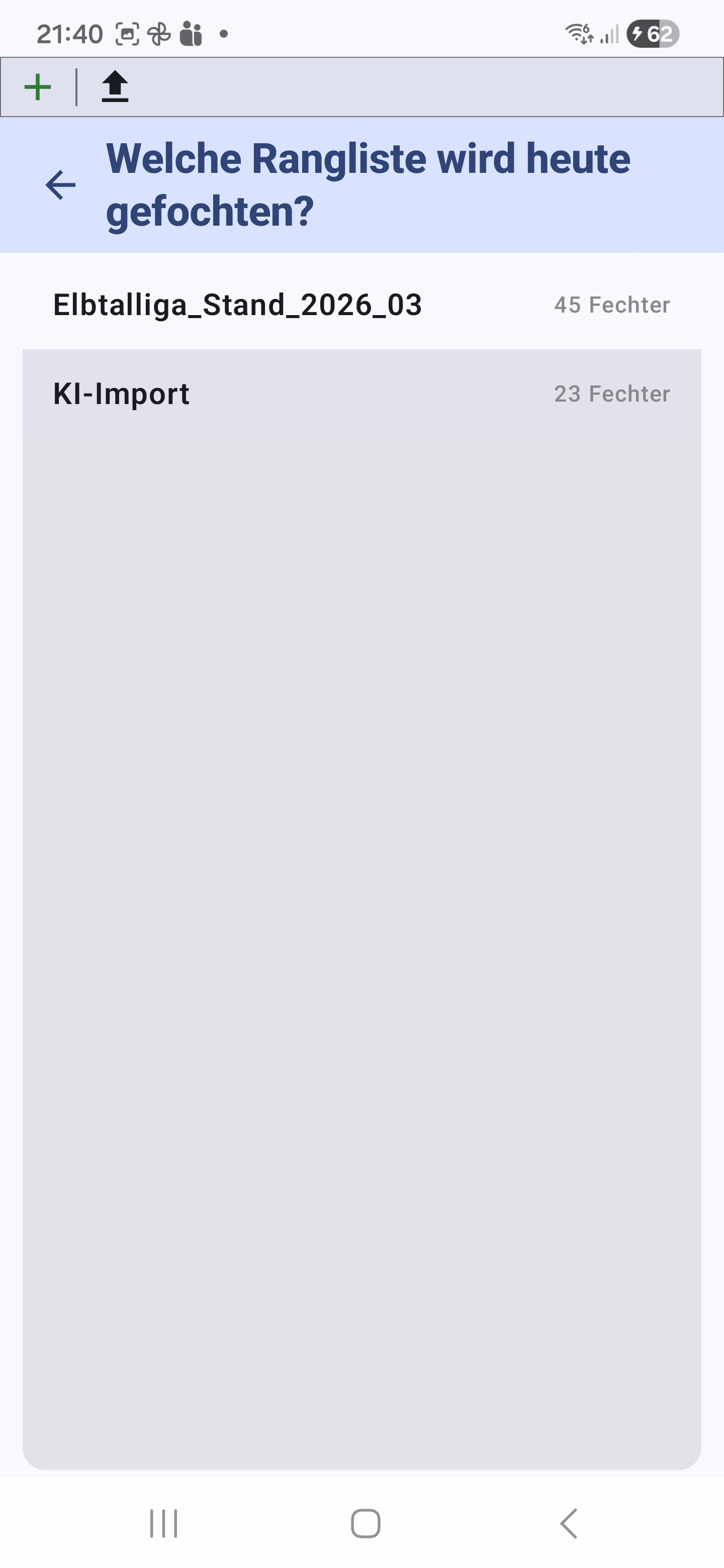 Auswahl-Screen Welche Rangliste wird heute gefochten