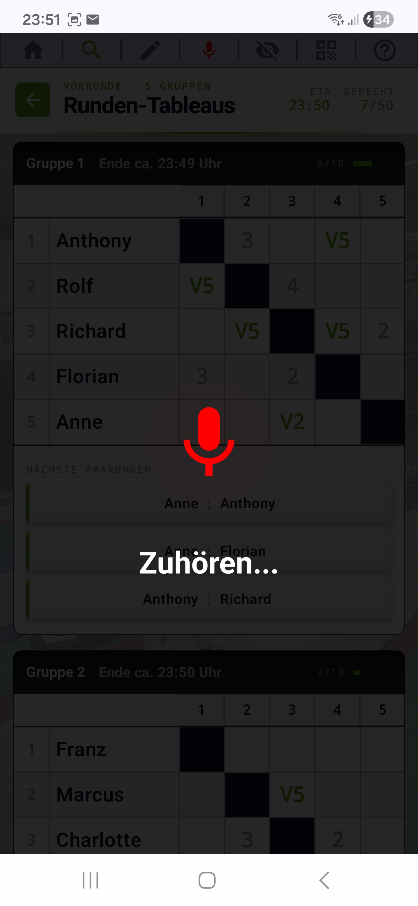 Screenshot: Spracheingabe für Gefechtsergebnisse
