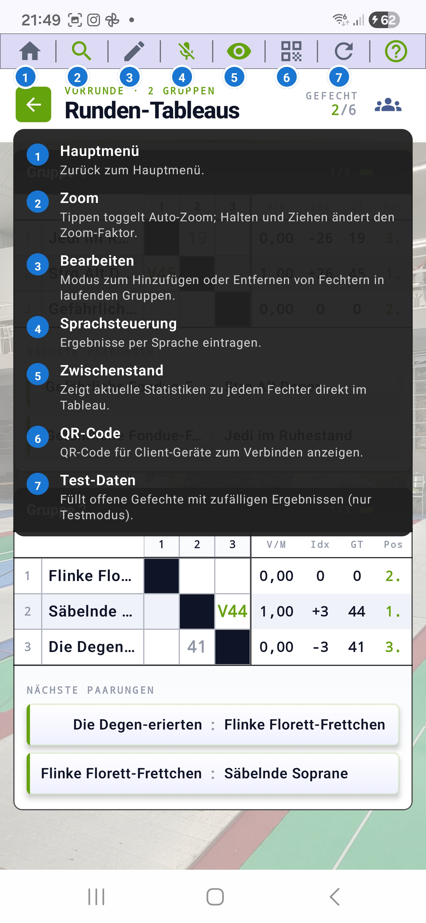 Hilfe-Overlay mit Nummern-Bubbles unter den Icons