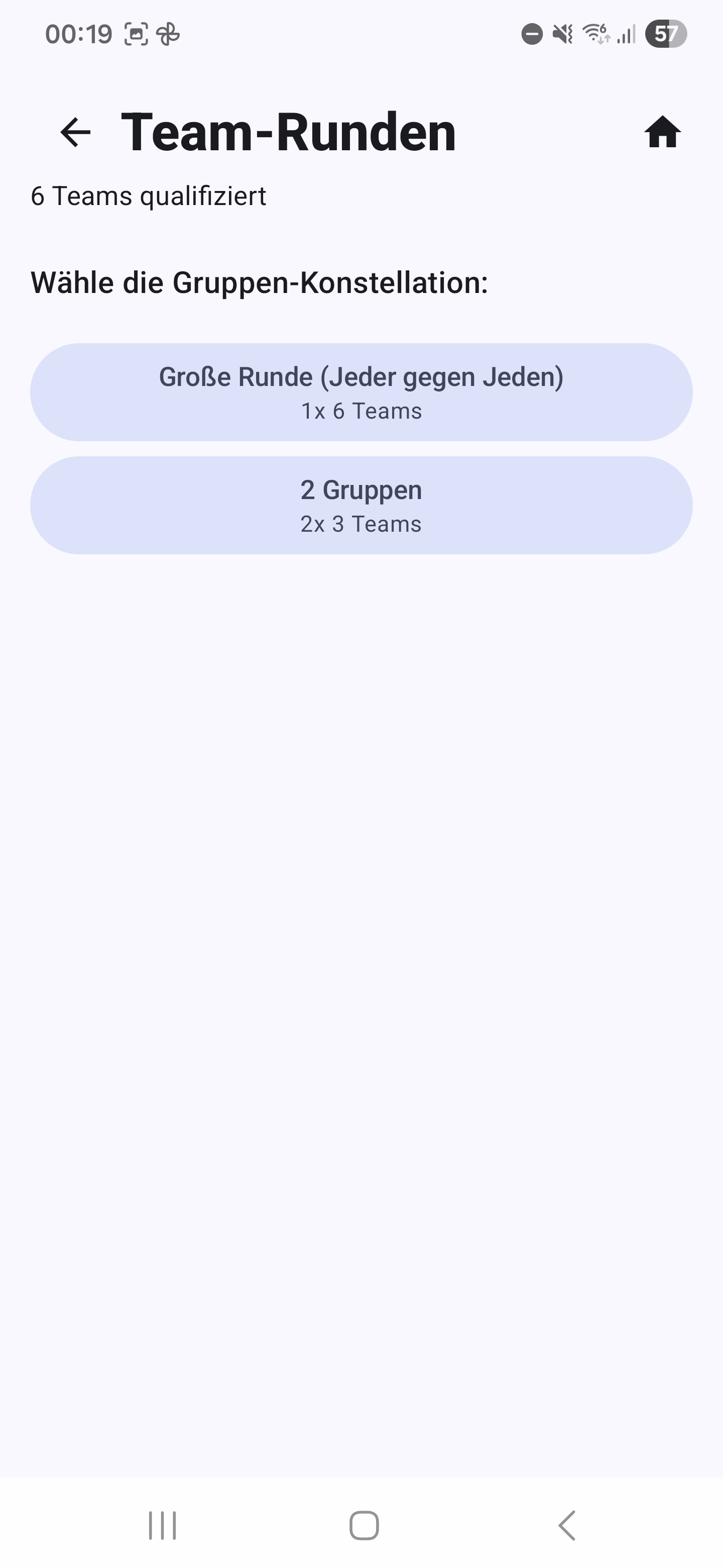 Team-Runden — Auswahl der Gruppen-Konstellation