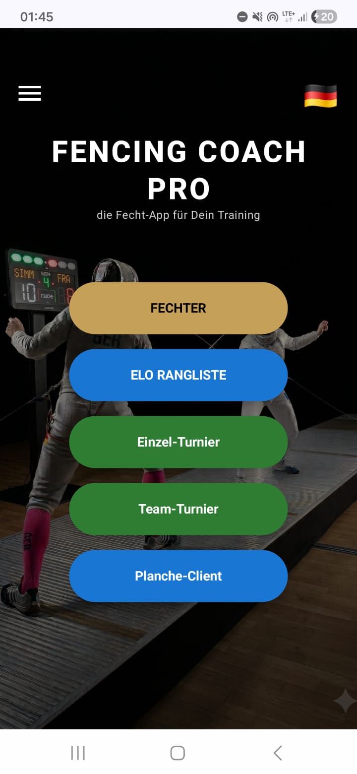 Screenshot: Hauptmenü der App